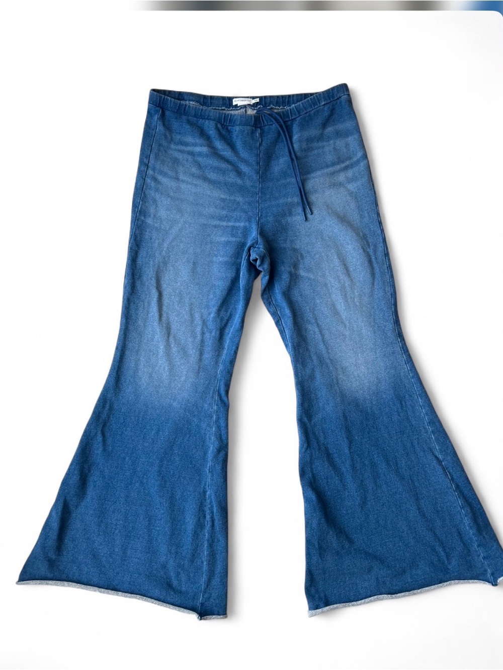 Good American Indigo Flare Pull Up Jeans XL, with Drawstring Waist Wide Leg.